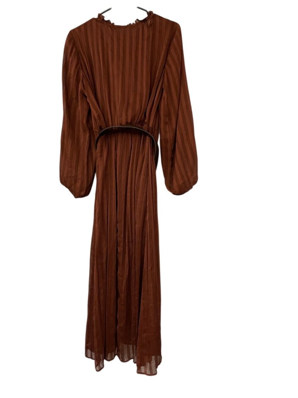 Zara Women Belted Midi Dress Medium Brick Ruffle Collar Puff Sleeve 4387/231 NWT - Picture 5 of 15